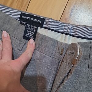 Mens 32x30 Michael Brandon Grey Plaid Trousers